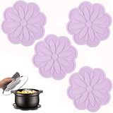 ME.FAN Silicone Trivet Mat [4 Set] Centaury Pot Holders, Hot Pads For Pots & Pans, Jar Opener, Spoon Rest & Coasters Heat Resistant Non Slip Flexible & Durable - Diameter:6.7''(Light Purple)