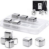 PL ZMPWLQ Whiskey-Ice-Cubes-Stones, Metal Ice Cube, 8 pcs Stainless Steel Reusable-Ice-Cubes Chilling-Whiskey-Stones Wine Chillier with Free Tongs & Ice Freezer Storage Tray Gift Sets for Whiskey Wine Beer