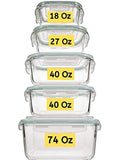 Razab Extra Large & Assorted sizes Glass Food Storage Containers with Airtight Lids 10 Pc [5 containers with lids] Microwave/Oven/Freezer & Dishwasher Safe. BPA/PVC Free. Reusable Square container set