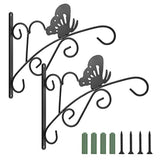 Lewondr Wall Hanging Plant Bracket, [2 Pack] 12 Inch Retro Outdoor Indoor Garden Hook Décor Alloy Decorative Plant Brackets with Screws for Bird Feeder Wind Chime Lantern, Butterfly - Black