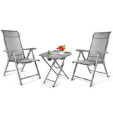 OT QOMOTOP Patio Bistro Set 3-Piece, Folding Patio Sling Chairs with Armrests for Relaxing and Lounging, Portable Outdoor Lawn Chairs with Side Table for Garden Lawn Porch Poolside and Balcony