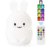 PAMANO Cute Bunny Kids Night Light, Kawaii Birthday Gifts Room Decor Bedroom Decorations for Baby Toddler Girls Children, LED 9 Color Changing Animal Portable Squishy Silicone Lamp