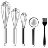 HEROPIE Stainless Steel Whisks, 3 Pack Kitchen Whisks with Stainless Steel Egg Separator and Silicone Cooking Brush, 8