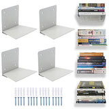 Eapele Floating Book Shelves for Wall, Steel Constructed Hidden Bookshelf with Mounting Hardware (Grey, 4pcs)