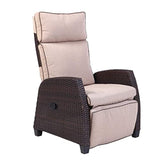 SCYL Color Your Life Indoor & Outdoor Recliner with All-Weather Wicker, Beige Cushion and Integrated Side Table, Mocha Brown