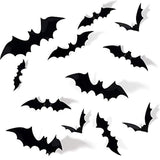 Randofu 60 Pcs Halloween Decorations Bat, 4 Different Size 3D PVC Bat Wall Stickers, Halloween Indoor Decor Home Window Decoration Set, Party Supplies (Black)