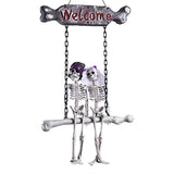 D-Fokes Halloween Decoration Hanging Skeleton, Scary Ghost Bone Bride Groom Welcome Sign Decor for Home Front Door Decorations, Haunted House Halloween Props Outdoor Yard Décor 27.6 * 15.8''