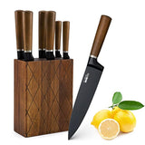 FEECOOL Knife Set,7 Pieces Kitchen Knife Set with Block, Japanese Stainless Steel Knife Set with Block, Chef Knife Cooking Knife Professional Kitchen Knife, Full-Tang Steak Knives Brown