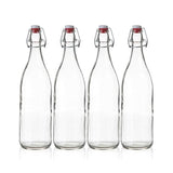 Seacoast Clear Glass Bottle with Swing Top Stopper, 33.75 Oz Round Pack of 4