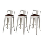 Furmax  30-Inch Bar Height Metal Stool Chair with Brown Vegan Leather Seat, Matte White with Brushed Black Finish, Set of 3