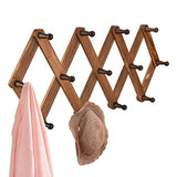 YYST Vintage Wood Expandable Peg Rack- Multi-Purpose Accordion Wall Hangers with 13 Hooks for Hats, Coat, Mugs, Scarf, Jewelry Storage