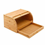 LRYYBTI Double Layer Drawer Type Bread Box Bamboo Food Storage Case Bread Bin Multifunctional Food Container Cutlery Tableware Organizer