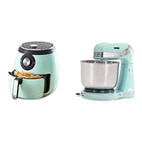 COOKLEE DFAF455GBAQ01 Deluxe Electric Air Fryer + Oven Cooker, 6 Quart, 6 qt, Aqua & Stand Mixer (Electric Everyday Use): 6 Speed with Dough Hooks & Mixer Beaters, 3 qt Stainless Steel Mixing Bowl, Aqua