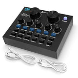 DX LOVER Pyle Bluetooth Mini Audio Interface Podcast Mixer Sound Card - Live Streaming for PC Computer iPhone Broadcasting | Voice Changer V8 with 12 Sound Effects,3 Inputs, Mic Input (PKSCRD208)