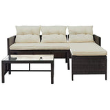 Merax 3 Pieces Outdoor Patio Furniture Conversation Sets, Rattan Wicker Sofa Sectional Seating Suite with Glass Table and Cushions, Beige