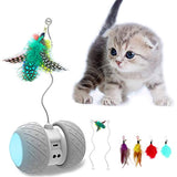 Ceenda Robotic Interactive Cat Toy, Attached with Feathers, Automatic Irregular Moving LED Light Ball Toys for Kitten/Cats, All Floors/Carpet Available, Large Capacity Battery, Upgraded USB Charging