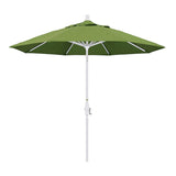 California Umbrella 9' Round Aluminum Market Umbrella, Crank Lift, Collar Tilt, White Pole, Sunbrella Pacific Blue