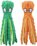 IDekooror  Dog Squeaky Toys Octopus - No Stuffing Crinkle Plush Dog Toys for Puppy Teething, Durable Interactive Dog Chew Toys for Small to Medium Dogs Training and Reduce Boredom, 2 Pack(Green+Orange)