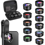 OYRGCIK Phone Camera Lens, OYRGCIK 11 in 1 Phone Lens Kit, 2X Zoom Telephoto Lens, 20X Macro Lens, 120°Wide Angle Lens, 198°Fisheye Lens, CPL, Starburst Lens, Kaleidoscope Lens, 4 Color Filters for Smartphone