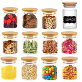 LEAVES AND TREES Y Glass Jars with Bamboo Lids, 150ml /5.3oz Clear Glass Air Tight Spice Jars,12 Piece Small Food Storage Containers for Home Kitchen