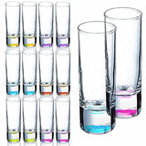 Vivimee 12 Pack Colored Shot Glass Set, Vivimee 2 oz Heavy Base Tall Glass Set, Clear Shot Glasses Bulk, Tequila Cups Small Glass, Shot Glasses for Whiskey, Tequila, Vodka, Spirits & Liquors