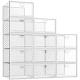 Pinkpum Shoe Storage Boxes, 12 Pack Clear Plastic Stackable Shoe Organizer Bins, Drop Front Shoe Box for Closet, Fit for Size 11