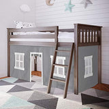 Max & Lily Twin Low Loft Bed with Grey Curtains, Clay