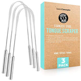 BASIC CONCEPTS Tongue Scraper (3 Pack), Reduce Bad Breath (Medical Grade), Stainless Steel Tongue Cleaners, Metal Tounge Scrappers, Tongue Scraper Cleaner for Fresh Breath