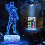 Iron Man 3D Night Light, XXMANX Baby Night Light with 7 Colors Changing Touch Remote Control USB Charge Desk Lamp, Bedroom Decorative Lighting for Boys Girls Kids Friends (Iron Man Type 3)