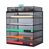 Samstar Letter Tray Organizer, Mesh Desk File Organizer Paper Sorter Holder 5-Tier with 1 Extra Drawer, Black