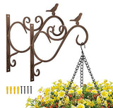 Lewondr Wall Hanging Plant Bracket, 2 Pack 12-inch Retro Outdoor Indoor Garden Hook Décor Iron Decorative Plant Brackets with Screws for Bird Feeder Wind Chime Lantern, Bird 01 - Retro