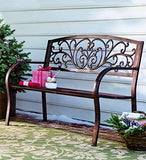 Incbruce Blooming Patio Garden Bench Park Yard Outdoor Furniture, Metal Iron Frame, Elegant Bronze Finish, Sturdy Construction, Scroll Design, Easy to Assemble, 50 L x 17 1/2 W x 34 1/2 H