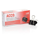 ACCO Binder Clips, Medium, 2 Boxes, 12/Box (A7072050), Black