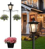 Lovinouse 67 Inch Outdoor Solar Lamp Post Light with Planter, Solar Powered Vintage Street Lights for Driveway Pathway Patio Lawn Garden Yard (66 Inch with Hanger)