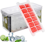 Ice Cube Trays and Ice Cube Storage Container Set With Airtight Locking Lid, 3 Packs / 36 Big Trapezoid Ice Cubes, Stackable Plastic Ice Mold Makers for Cool Drinks, Baby Food and Smoothie by Marbrasse