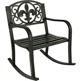 Sunnydaze Outdoor Rocking Chair - Durable Cast Iron Construction - Traditional Fleur-de-Lis Design - Outside Front Porch Furniture - Perfect Chair for Patio, Deck, Backyard or Garden