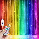 GONK  Color Changing Window Curtain Lights, 9.8FT x 9.8FT, 200 Led USB Powered Hanging String Lights with Remote Control for Bedroom Weddings Wall Christmas Decor-16 Colors& Multicolor& Red White and Blue