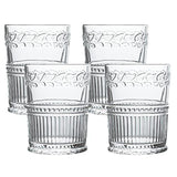 Kingrol 4 Pack 10 oz Vintage Water Glasses, Romantic Drinking Glasses Tumblers, Embossed Glassware Set for Juice, Beverage, Beer, Cocktail