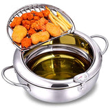 Secura Deep Fryer Pot,304 Stainless Steel with Temperature Control and Lid Japanese Style Tempura Fryer Pan Uncoated Fryer Diameter: 9.4