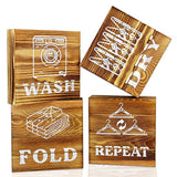 Modern 5th Rustic Laundry Room Signs - Set of 4 Wood Laundry Room Wall Decor, 5.5 x 5.5 Inches - Wash, Dry, Fold, Repeat Wooden Wall Art in Gift Box - Vintage Farmhouse Accessories