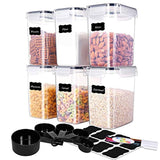 ME.FAN Food Storage Containers - 6 Set Airtight Storage Containers 1.6L(54.1oz) with 5 Set Measuring Cups 24 Chalkboard labels & Pen Ideal for Sugar, Flour, Baking Supplies (Black)