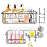 HOMOH Adhesive Shower Caddy, Bathroom Basket Shelf with Soap Dish and Hooks Wall Mounted No Drilling Rustproof Storage Organizer Racks for Bathroom, Toilet, Kitchen - 2 Pack