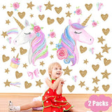 Leint Unicorn Wall Decal 2 Packs, Unicorn Wall Stickers Decor Removable Vinyl Decals Gifts for Kids Room Girls Baby Nursery Children Bedroom Birthday Party Supplies Decoration