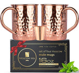 Moscow-Mix Mule Copper Mugs Set - FREE 2 Straws and Shot Glass - Set of 2 HandCrafted Food Safe Pure Solid Copper Mugs - Attractive GIFT BOX (Barrel)