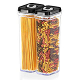 DWËLLZA KITCHEN Airtight Food Storage Containers with Lids – Same Size 2 Piece Set - Tall Air Tight Pantry & Kitchen Clear Container for Spaghetti Noodle and Pasta - Keeps it Fresh & Dry (Black Lid)