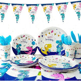 Chooling Dinosaur Birthday Party Supplies Set for Daughter Son- Dinosaur Themed Party for Birthday Decoration-Disposable Paper Plates, Tableware,Cups, Napkins, Plastic Table Cloth, Banner Serves 16 Guests