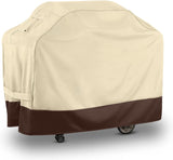 SunPatio Grill Cover 55 Inch, Outdoor Heavy Duty Waterproof Barbecue Gas Grill Cover, UV and Fade Resistant, All Weather Protection for Weber Charbroil Dyna-Glo Kenmore Grills and More, Beige & Brown