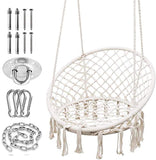 KOMOREBI Hammock Chair with Durable Hanging Hardware Kit, Exquisite Dreamy Round Hanging Chair, 100% Cotton Rope Macrame Swing Chairs for Indoor/Outdoor Bedroom