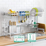 Biemlerfn Over The Sink Dish Drying Rack, Biemlerfn Width Hight Adjustable Dish Dryer Rack(W: 25.8-39.0” H: 20.5-22.4”) 2 Tier Large Stainless Steel Dish Drainer for Kitchen Storage Counter Organization