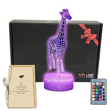 TriPro Giraffe 3D Illusion LED Table Animals Lamp Decor Room Night Light with Greeting Card 16 Colors Remote Bedroom Decorations Toy Gifts for Fathers,Mothers,Dad,Girls,Men,Women,Kids,Boys,Teens